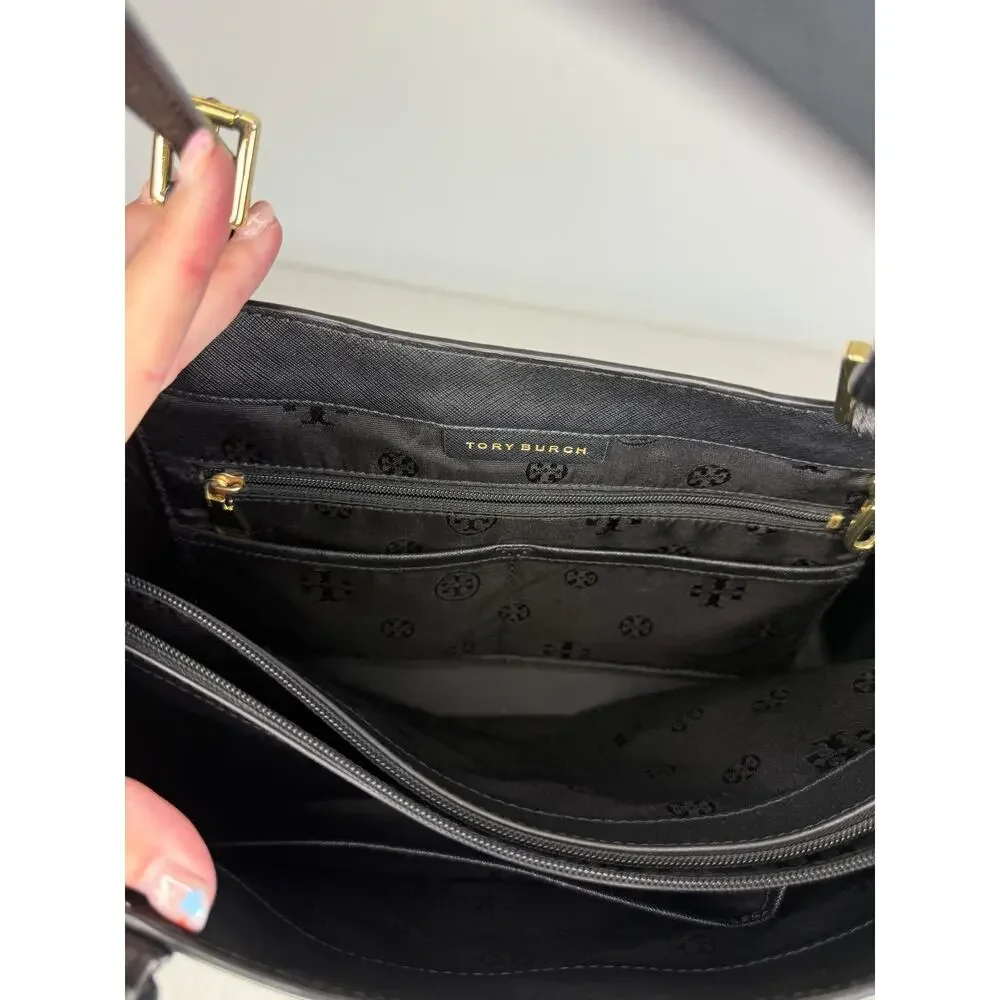 Tory Burch York Buckle Tote Black Saffiano Leather Large Work Bag